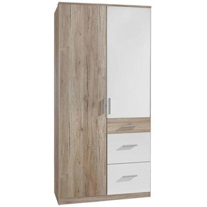 Carryhome Kleiderschrank, Weiß, Eiche San Remo, Holzwerkstoff, 3 Fächer, 3 Schubladen, 91x199x58 cm, Made in Germany, Typenauswahl, Beimöbel erhältlich, umfangreiches Zubehör in verschiedenen Größen Holzdekoren erhältlich, Kinder- & Jugendzimmer,