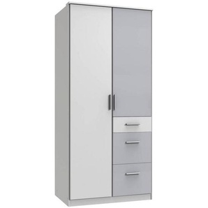 Carryhome Kleiderschrank, Weiß, Hellgrau, Holzwerkstoff, 3 Fächer, 3 Schubladen, 91x199x58 cm, Made in Germany, Typenauswahl, Beimöbel erhältlich, umfangreiches Zubehör in verschiedenen Größen Holzdekoren erhältlich, Kinder- & Jugendzimmer, Jugendmöbel,