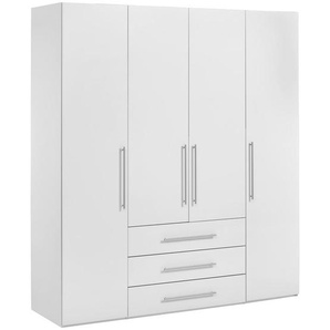 Carryhome Kleiderschrank, Weiß Hochglanz, Holzwerkstoff, 7 Fächer, 3 Schubladen, 196x219x59 cm, in verschiedenen Größen erhältlich, Holzdekoren erhältlich, Schlafzimmer, Kleiderschränke, 4- türige Kleiderschränke