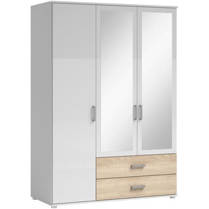 Carryhome Kleiderschrank, Weiß, Sonoma Eiche, Holzwerkstoff, 3 Fächer, 2 Schubladen, 125x190x51 cm, Schlafzimmer, Kleiderschränke, 3- türige Kleiderschränke