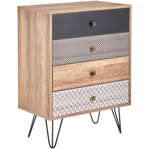 Carryhome Kommode, Mehrfarbig, Eiche, Metall, 4 Schubladen, 60x80x35 cm, Beimöbel erhältlich, stehend, Wohnzimmer, Kommoden & Sideboards, Kommoden