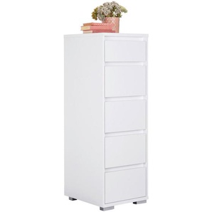 Carryhome Kommode, Weiß, Holzwerkstoff, 5 Schubladen, 40x120x48 cm, Beimöbel erhältlich, Wohnzimmer, Kommoden & Sideboards, Kommoden