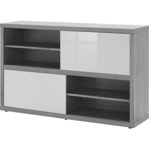 Carryhome Regal, Grau, Weiß Hochglanz, Holzwerkstoff, 4 Fächer, 140x87x35.6 cm, ISO 9001, Fsc, Typenauswahl, Arbeitszimmer, Büroregale, Bücherregale