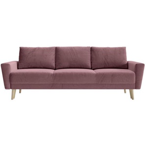 Carryhome Schlafsofa, Altrosa, Textil, Buche, massiv, 3-Sitzer, Füllung: Polyurethan (Pur), Silikon, 225x91x99 cm, Made in EU, Liegefunktion, Schlafen auf Sitzhöhe, Rücken echt, Wohnzimmer, Sofas & Couches, Schlafsofas, Schlafsofas mit Bettkasten