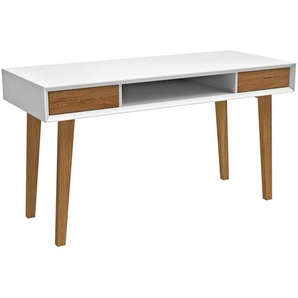 Carryhome Schreibtisch, Weiß, Eiche, Holz, Holzwerkstoff, Eiche, teilmassiv,massiv, 2 Schubladen, rechteckig, eckig, 59x76x120 cm, Stauraum, Arbeitszimmer, Schreibtische, Bürotische