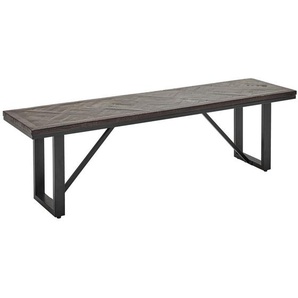 Carryhome Sitzbank, Schwarz, Dunkelbraun, Holz, Metall, Teakholz, massiv, Fischgrät, 2-3-Sitzer, 150x45x40 cm, Esszimmer, Bänke, Sitzbänke