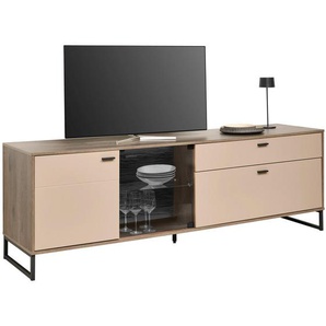 Carryhome Tv-Element, Eiche, Hellgrau, Glas, Holzwerkstoff, 2 Fächer, 2 Schubladen, 204x68x50 cm, Kleinmöbel