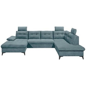 Carryhome Wohnlandschaft, Blau, Textil, 6-Sitzer, U-Form, 324x218 cm, Liegefunktion, seitenverkehrt erhältlich, Schlafen auf Sitzhöhe, Rücken echt, Wohnzimmer, Sofas & Couches, Wohnlandschaften, Wohnlandschaften in U-Form