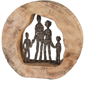 Casablanca by Gilde Dekofigur Skulptur Familie (1 St), Dekoobjekt, Höhe 28 cm, aus Metall und Holz-Baumscheibe, Wohnzimmer