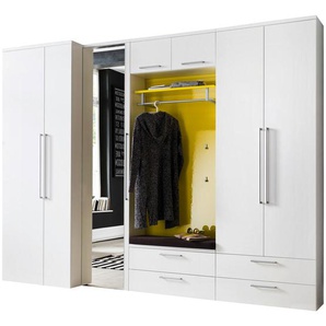 Cassando Garderobe, Gelb, Weiß, Glas, Textil, Holzwerkstoff, 7-teilig, 293x233x55 cm, Made in Germany, Garderobe, Garderoben-Sets