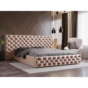 Chesterfield Bett 160x200 Madera - Elegantes Bett mit Lattenrost - Beige (Amor 4302) - Beige - Graingold