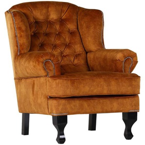 Xxxl Chesterfield-Sessel, Braun, Orange, Textil, Kiefer, massiv, 87x107x96 cm, Stoffauswahl, Wohnzimmer, Sessel, Chesterfield-Sessel