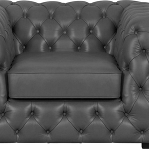 Chesterfield-Sessel GUIDO MARIA KRETSCHMER HOME&LIVING Kalina Sessel Sessel Gr. NaturLEDER, B/H/T: 110 cm x 67 cm x 98 cm, grau (dunkelgrau) Chesterfield Sessel mit klassischer Chesterfield-Knopfheftung, sehr hochwertige Qualität