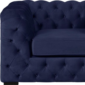 Chesterfield-Sessel GUIDO MARIA KRETSCHMER HOME & LIVING Kalina Sessel Sessel Gr. Samtvelours, B/H/T: 110cm x 67cm x 98cm, blau (dunkelblau) mit klassischer Chesterfield-Knopfheftung, sehr hochwertige Qualität