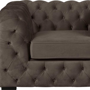 Chesterfield-Sessel GUIDO MARIA KRETSCHMER HOME & LIVING Kalina Sessel Sessel Gr. Samtvelours, B/H/T: 110cm x 67cm x 98cm, braun mit klassischer Chesterfield-Knopfheftung, sehr hochwertige Qualität