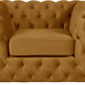 Chesterfield-Sessel GUIDO MARIA KRETSCHMER HOME&LIVING Kalina Sessel Sessel Gr. Samtvelours, B/H/T: 110 cm x 67 cm x 98 cm, goldfarben Chesterfield Sessel mit klassischer Chesterfield-Knopfheftung, sehr hochwertige Qualität