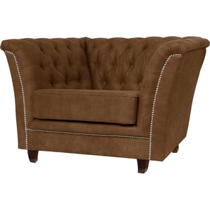 Chesterfield-Sessel HOME AFFAIRE Derby Sessel Sessel Gr. Luxus-Microfaser Lederoptik, B/H/T: 116cm x 75cm x 82cm, braun (cognac) passend zum Polster Derby, mit Ziernieten und Knopfheftung