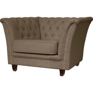 Chesterfield-Sessel HOME AFFAIRE Derby Sessel Sessel Gr. Struktur fein, B/H/T: 116cm x 75cm x 82cm, braun (mittelbraun) passend zum Polster Derby, mit Ziernieten und Knopfheftung