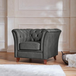 Chesterfield-Sessel HOME AFFAIRE Reims Cocktailsessel, Sessel Sessel Gr. NaturLEDER, B/H/T: 98cm x 76cm x 88cm, grau (dunkelgrau) mit echter Chesterfield-Knopfheftung, hochwertige Verarbeitung