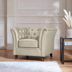 Chesterfield-Sessel HOME AFFAIRE Reims Cocktailsessel, Sessel Sessel Gr. Samtoptik, B/H/T: 98 cm x 76 cm x 88 cm, beige (creme) Chesterfield Sessel mit echter Chesterfield-Knopfheftung, hochwertige Verarbeitung