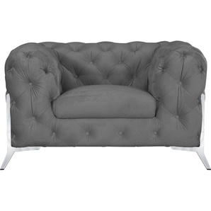 Chesterfield-Sessel LEONIQUE Amaury Sessel Sessel Gr. Samtoptik, Füße chromfarben, B/H/T: 125 cm x 75 cm x 97 cm, grau Chesterfield Sessel aufwändige Knopfheftung, moderne Optik, Fußfarbe wählbar