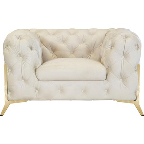 Chesterfield-Sessel LEONIQUE Amaury Sessel Sessel Gr. Samtoptik, Füße goldfarben, B/H/T: 125 cm x 75 cm x 97 cm, beige Chesterfield Sessel aufwändige Knopfheftung, moderne Optik, Fußfarbe wählbar