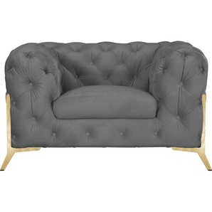 Chesterfield-Sessel LEONIQUE Amaury Sessel Sessel Gr. Samtoptik, Füße goldfarben, B/H/T: 125cm x 75cm x 97cm, grau aufwändige Knopfheftung, moderne Chesterfield Optik, Fußfarbe wählbar