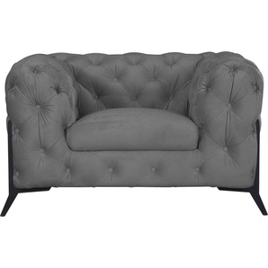 Chesterfield-Sessel LEONIQUE Amaury Sessel Sessel Gr. Samtoptik, Füße schwarz, B/H/T: 125 cm x 75 cm x 97 cm, grau Chesterfield Sessel aufwändige Knopfheftung, moderne Optik, Fußfarbe wählbar