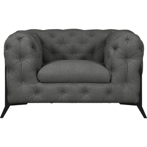 Chesterfield-Sessel LEONIQUE Amaury Sessel Sessel Gr. Struktur, Füße schwarz, B/H/T: 125cm x 75cm x 97cm, grau aufwändige Knopfheftung, moderne Chesterfield Optik, Fußfarbe wählbar