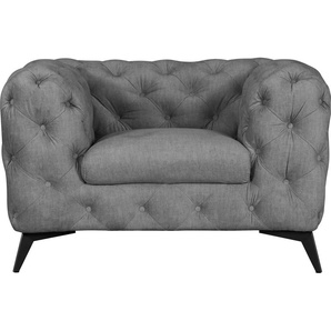 Chesterfield-Sessel LEONIQUE Glynis Sessel Sessel Gr. Samtoptik, Fußfarbe schwarz, B/H/T: 125 cm x 75 cm x 97 cm, grau (hellgrau) Chesterfield Sessel aufwändige Knopfheftung, moderne Optik, Fußfarbe wählbar