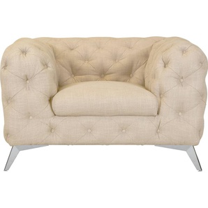 Chesterfield-Sessel LEONIQUE Glynis Sessel Sessel Gr. Struktur, Fußfarbe chromfarben, B/H/T: 125 cm x 75 cm x 97 cm, beige (creme) Chesterfield Sessel aufwändige Knopfheftung, moderne Optik, Fußfarbe wählbar