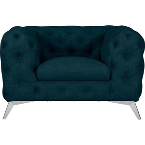 Chesterfield-Sessel LEONIQUE Glynis Sessel Sessel Gr. Struktur, Fußfarbe chromfarben, B/H/T: 125 cm x 75 cm x 97 cm, blau (petrol) Chesterfield Sessel aufwändige Knopfheftung, moderne Optik, Fußfarbe wählbar