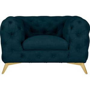 Chesterfield-Sessel LEONIQUE Glynis Sessel Sessel Gr. Struktur, Fußfarbe goldfarben, B/H/T: 125 cm x 75 cm x 97 cm, blau (petrol) Chesterfield Sessel aufwändige Knopfheftung, moderne Optik, Fußfarbe wählbar