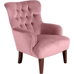 Chesterfield-Sessel MAX WINZER Bradley, Loungesessel Sessel Gr. Samtvelours, B/H/T: 75 cm x 98 cm x 85 cm, rosa (rosé) Polstersessel mit edler Knopfheftung