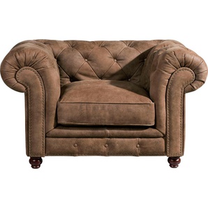 Chesterfield-Sessel MAX WINZER Old England, Loungesessel Sessel Gr. Leder 93800, B/H/T: 131 cm x 76 cm x 96 cm, braun Chesterfield Sessel Ledersessel mit Knopfheftung & Ziernägeln