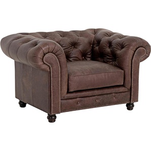 Chesterfield-Sessel MAX WINZER Old England, Loungesessel Sessel Gr. NaturLEDER, B/H/T: 131 cm x 76 cm x 96 cm, braun Chesterfield Sessel Ledersessel mit Knopfheftung & Ziernägeln