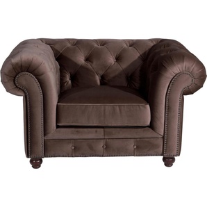 Chesterfield-Sessel MAX WINZER Old England, Loungesessel Sessel Gr. Samtvelours 20442, B/H/T: 131 cm x 76 cm x 96 cm, braun Chesterfield Sessel mit edler Knopfheftung