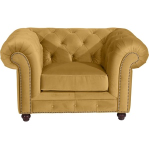 Chesterfield-Sessel MAX WINZER Old England, Loungesessel Sessel Gr. Samtvelours 20442, B/H/T: 131 cm x 76 cm x 96 cm, gelb (mais) Chesterfield Sessel mit edler Knopfheftung