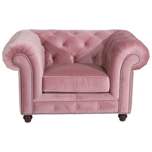 Chesterfield-Sessel MAX WINZER Old England, Loungesessel Sessel Gr. Samtvelours 20442, B/H/T: 131 cm x 76 cm x 96 cm, rosa (rosé) Chesterfield Sessel mit edler Knopfheftung