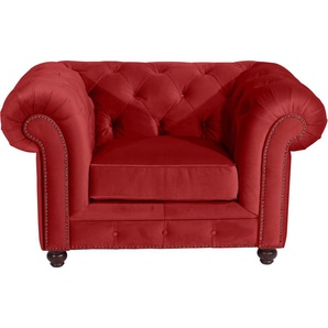 Chesterfield-Sessel MAX WINZER Old England, Loungesessel Sessel Gr. Samtvelours 20442, B/H/T: 131 cm x 76 cm x 96 cm, rot (ziegel) Chesterfield Sessel mit edler Knopfheftung