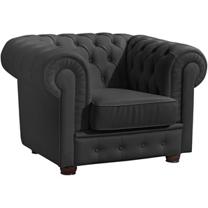 Chesterfield-Sessel MAX WINZER Windsor, Loungesessel Sessel Gr. Leder, B/H/T: 110 cm x 75 cm x 96 cm, schwarz Chesterfield Sessel mit edler Knopfheftung