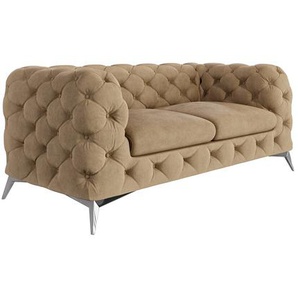 Chesterfield Sofa 2-Sitzer Bixby mit Silber Metall Füßen