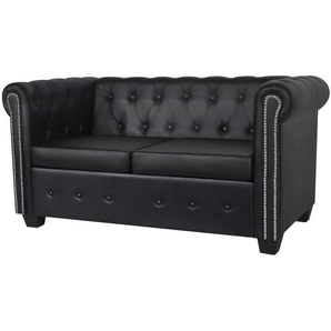 Chesterfield-Sofa 2-Sitzer Kunstleder Schwarz