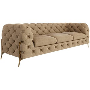 Chesterfield Sofa 3-Sitzer Atoka mit Goldene Metall Füßen