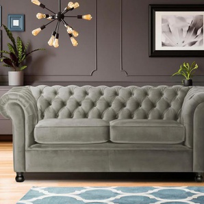 Chesterfield-Sofa HOME AFFAIRE Chesterfield Home 3-Sitzer B/T/H: 192/87/75 cn Sofas Gr. B/H/T: 192cm x 75cm x 90cm, Luxus-Microfaser, Frei im Raum stellbar, grau (hellgrau) Sofas mit edler Knopfheftung und typischen Armlehnen