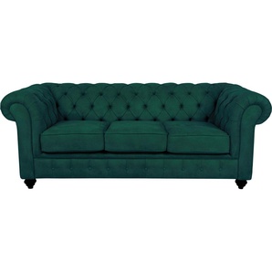 Chesterfield-Sofa HOME AFFAIRE Duc 3-Sitzer Sofas Gr. B/H/T: 198cm x 74cm x 89cm, Samtoptik, grün hochwertige Knopfheftung im Rücken, Samtoptik mit changierender Optik