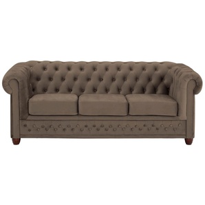 Chesterfield-Sofa HOME AFFAIRE New Castle Sofas Gr. B/H/T: 203cm x 72cm x 86cm, Samtoptik, grau (taupe) mit hochwertiger Knopfheftung in Chesterfield-Design, BTH: 2038672