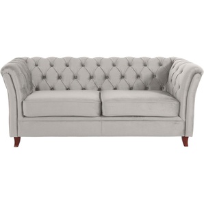 Chesterfield-Sofa HOME AFFAIRE Reims Sofas Gr. B/H/T: 180cm x 76cm x 88cm, Samtoptik, grau (hellgrau) mit echter Chesterfield-Knopfheftung, hochwertige Verarbeitung