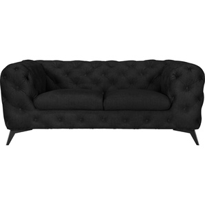 Chesterfield-Sofa LEONIQUE Glynis Sofas Gr. B/H/T: 185cm x 75cm x 99cm, Samtoptik, Fußfarbe schwarz, grau (charcoal) aufwändige Knopfheftung, moderne Chesterfield Optik, Fußfarbe wählbar