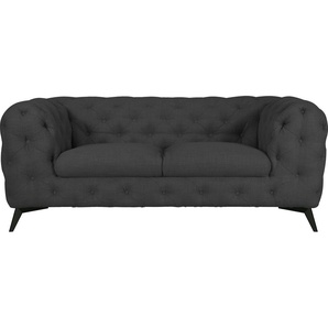 Chesterfield-Sofa LEONIQUE Glynis Sofas Gr. B/H/T: 185cm x 75cm x 99cm, Struktur, Fußfarbe schwarz, grau (anthrazit) aufwändige Knopfheftung, moderne Chesterfield Optik, Fußfarbe wählbar